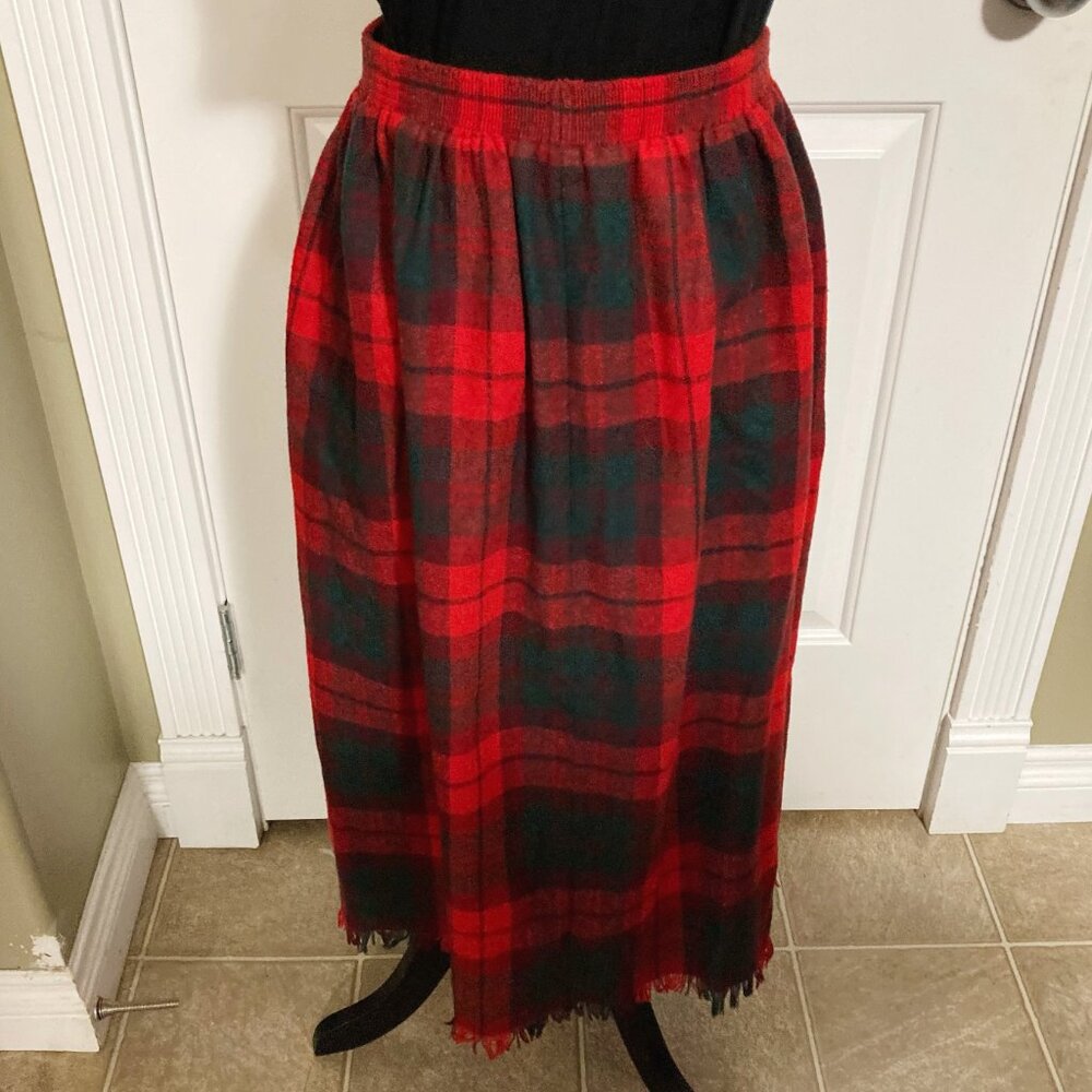 GRAFF SPORT Vintage red pine green plaid a-line skirt w/ pockets ~ SMALL MEDIUM - Picture 10 of 10